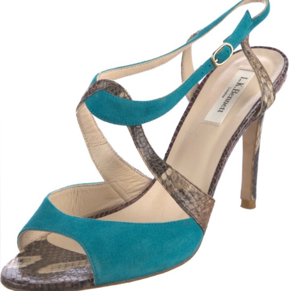 LK Bennett Turquoise and Snake Print Heels